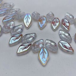 Leaf Czech Glass Beads, 6x10mm, Crystal AB