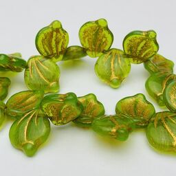 Leaf Czech Glass Beads, 12x14mm, Olive Green
