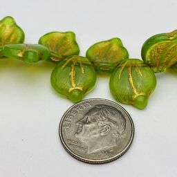 Leaf Czech Glass Beads, 12x14mm, Olive Green