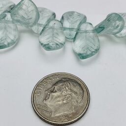 Leaf Czech Glass Beads, 10x14mm, Transparent Blue