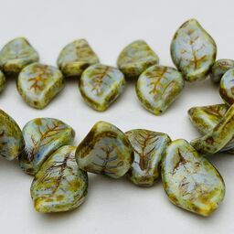 Leaf Czech Glass Beads, 10x14mm, Opaque Green