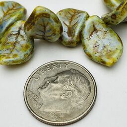 Leaf Czech Glass Beads, 10x14mm, Opaque Green