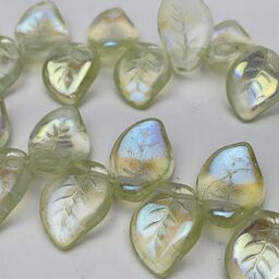 Leaf Czech Glass Beads, 10x14mm, Transparent Green