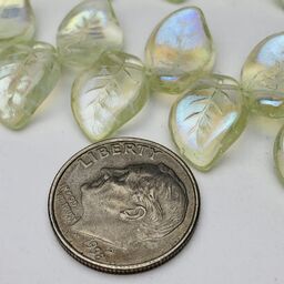 Leaf Czech Glass Beads, 10x14mm, Transparent Green