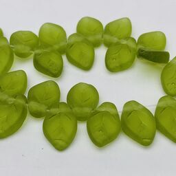 Leaf Czech Glass Beads, 6x10mm, Matte Green