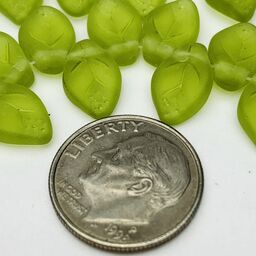 Leaf Czech Glass Beads, 6x10mm, Matte Green
