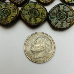 Sunburst Coin Table Cut Czech Beads, 15mm, Lilac w/ Travertine Finish