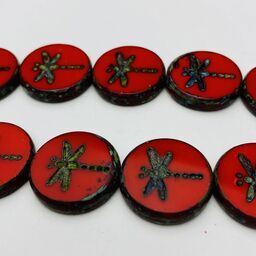Dragonfly Coin Table Cut Beads, 17mm, Red