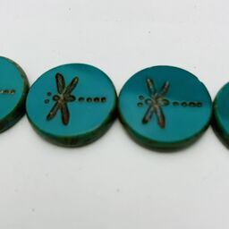 Dragonfly Coin Table Cut Beads, 17mm, Turquoise
