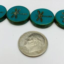 Dragonfly Coin Table Cut Beads, 17mm, Turquoise