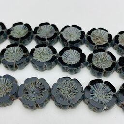Hibiscus Flower Table Cut Czech Beads, 12mm, Black