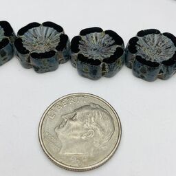 Hibiscus Flower Table Cut Czech Beads, 12mm, Black