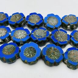 Hibiscus Flower Table Cut Czech Beads, 12mm, Dark Blue