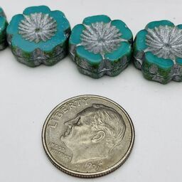 Hibiscus Flower Table Cut Czech Beads, 12mm, Turquoise