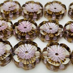 Hibiscus Flower Table Cut Czech Beads, 12mm, Pink Silk