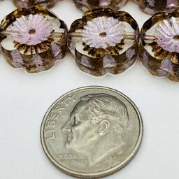 Hibiscus Flower Table Cut Czech Beads, 12mm, Pink Silk