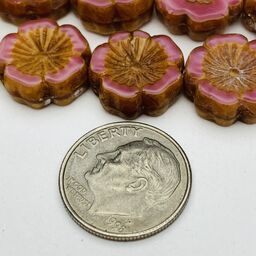 Hibiscus Flower Table Cut Czech Beads, 12mm, Pink Opaline