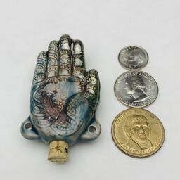 Hamsa Hand Ceramic Vessel, Blue Raku