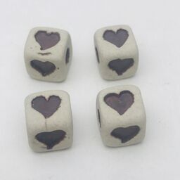 Heart Cube Peruvian Ceramic Bead