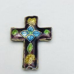 Cloisonne Cross Bead, Purple and Blue 23mm
