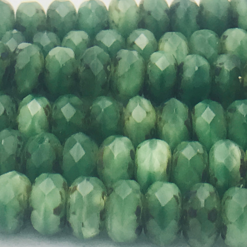 Rondelle Czech Glass Beads 6x9mm Shamrock Green