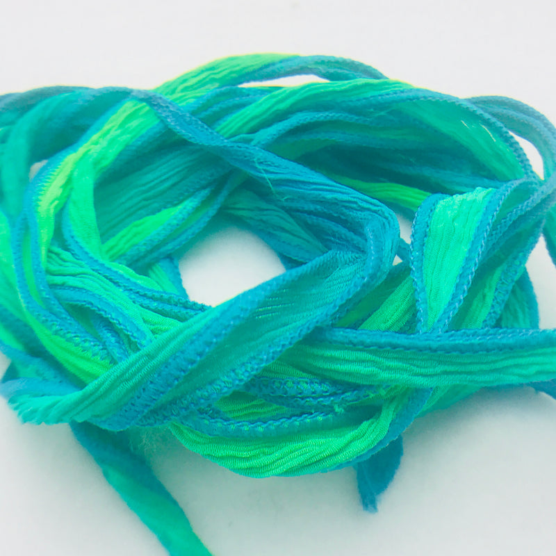 Hand Dyed Silk Ribbon,Blue Green