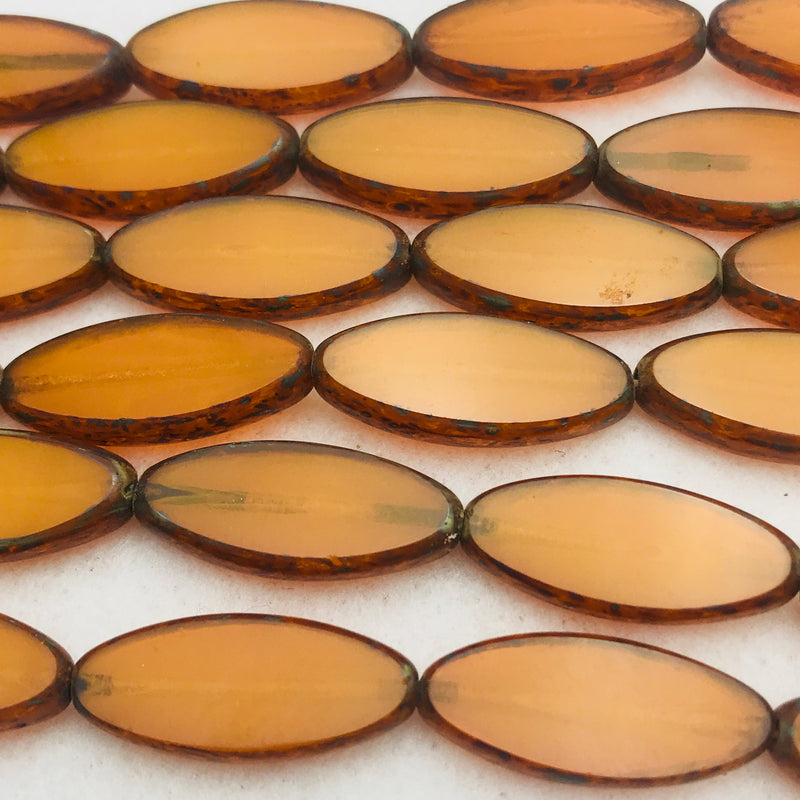 Spindle Table Cut Czech Glass, Burnt Orange, 20X8mm