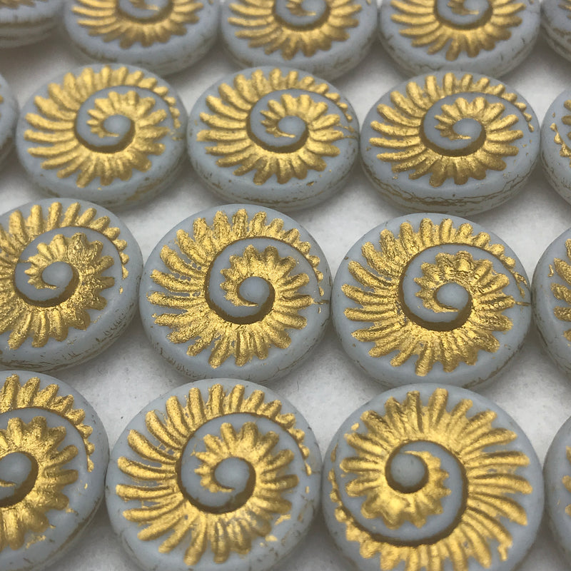 Nautilus Coin Czech Beads, 18mm, Grey Gold