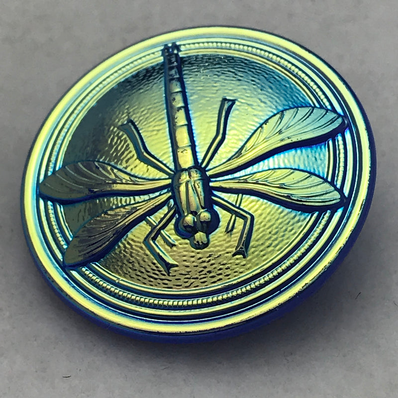 Dragonfly Czech Button 30mm Blue Iris