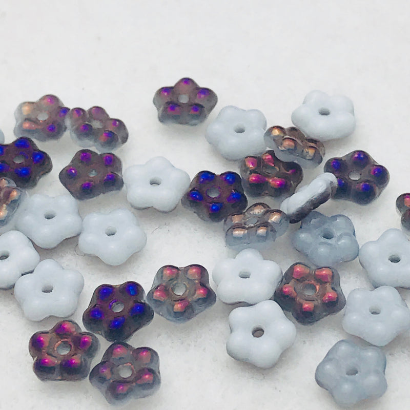 Daisy Spacer Czech Bead, White Half Purple