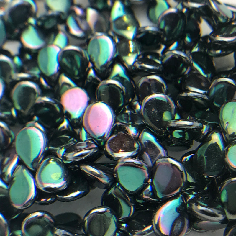 Green Iris Pip Czech Glass Bead 7mm