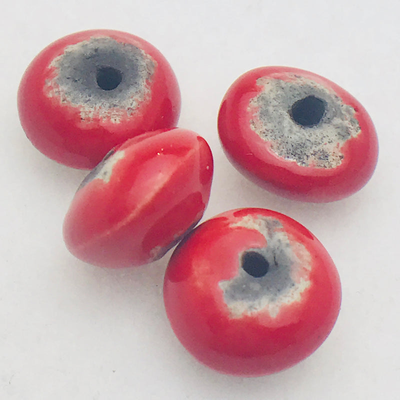 Bicone Ceramic Bead by Keith OConnor, 9x14mm Red