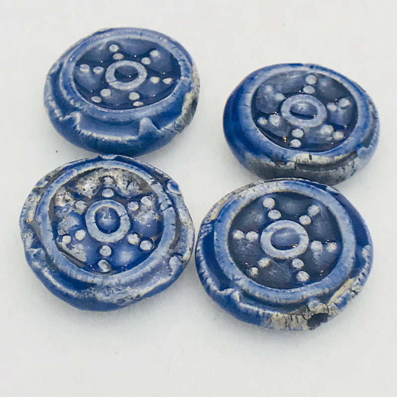 Pilot Wheel Ceramic Bead by Keith OConnor, 16mm Naval Blue