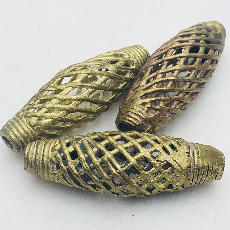 Thatched Tube Ghana Brass Bead 50mm