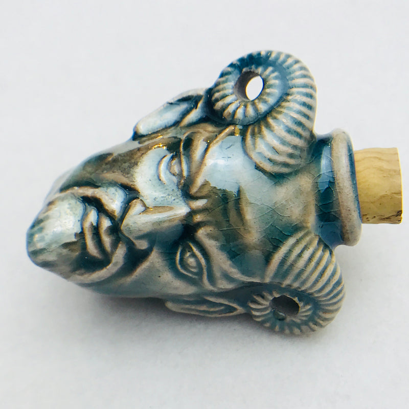 Pan's Head Ceramic Vessel, Blue, 40mm