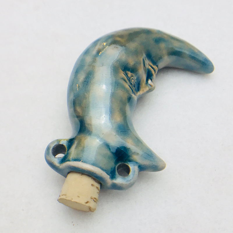 Moon Face Ceramic Vessel, Blue Raku