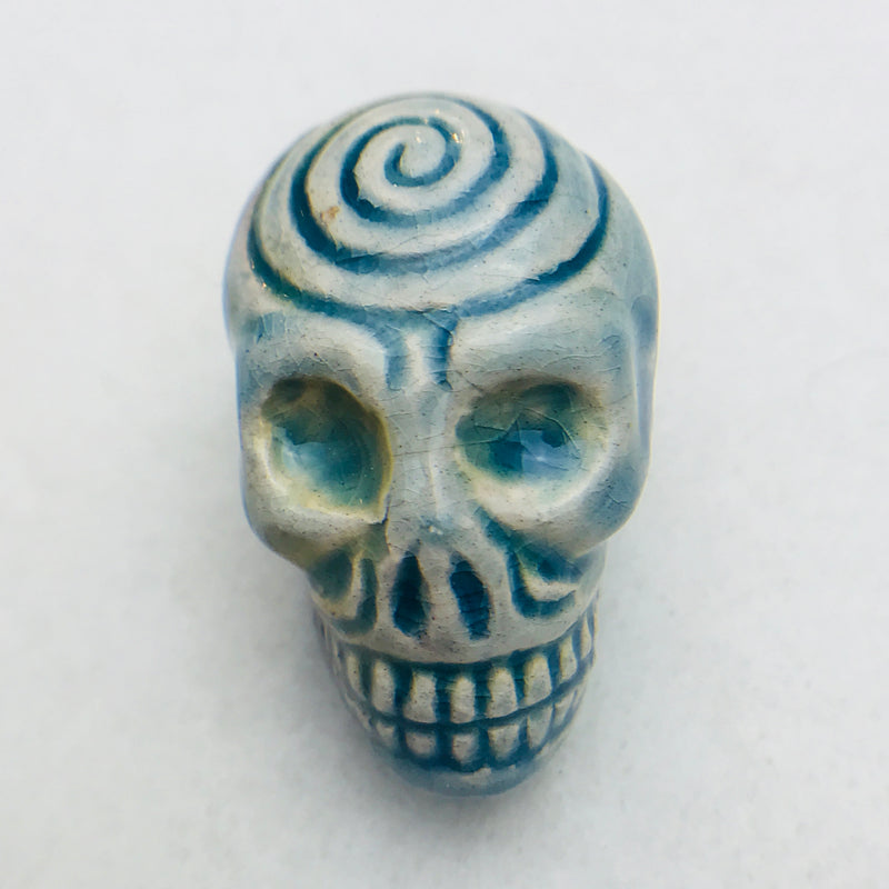 Skull Peruvian Ceramic Bead, Blue, 30mm