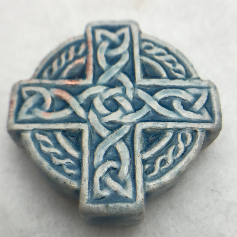 Celtic Cross Peruvian Ceramic Bead, Blue, 56x43mm