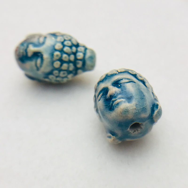 Buddha Head Ceramic Bead, Blue, 17x10mm
