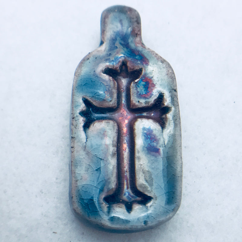 Cross Peruvian Ceramic Pendant, 28mm, Blue