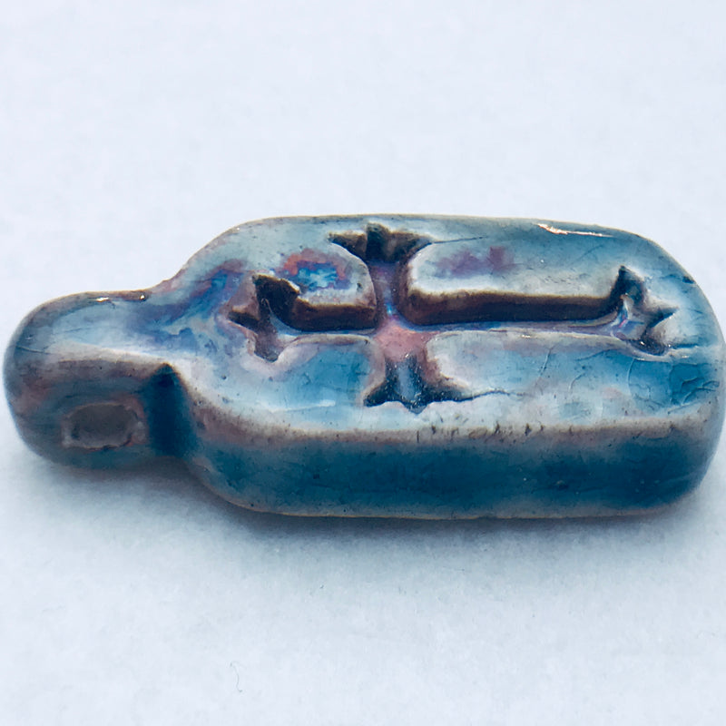 Cross Peruvian Ceramic Pendant, 28mm, Blue