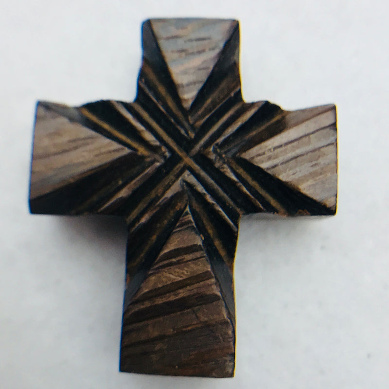 Wooden Carved Cross, Dark Brown, 30x27mm