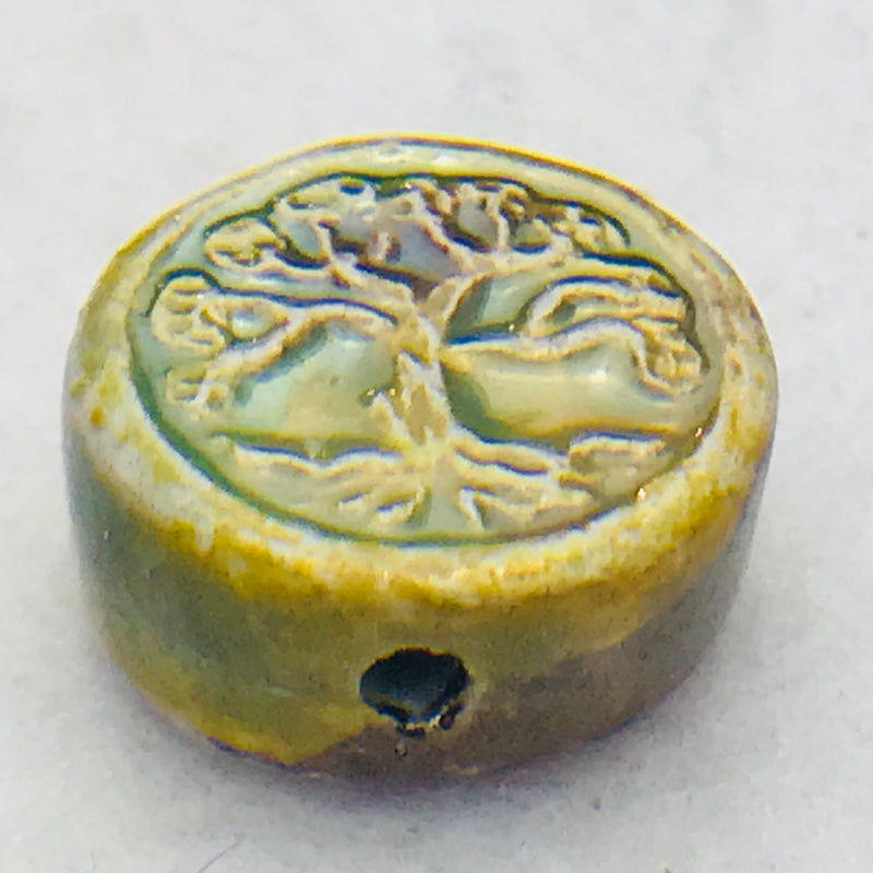 Tree of Life Coin Ceramic Bead, Blue, 12mm