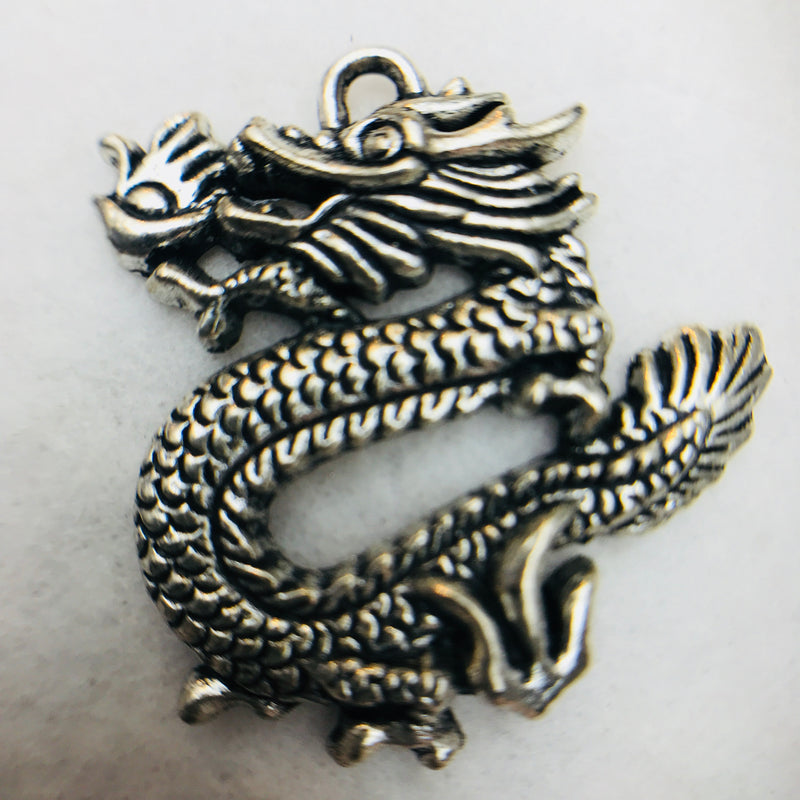 Dragon Charm, Silver, 35x35mm