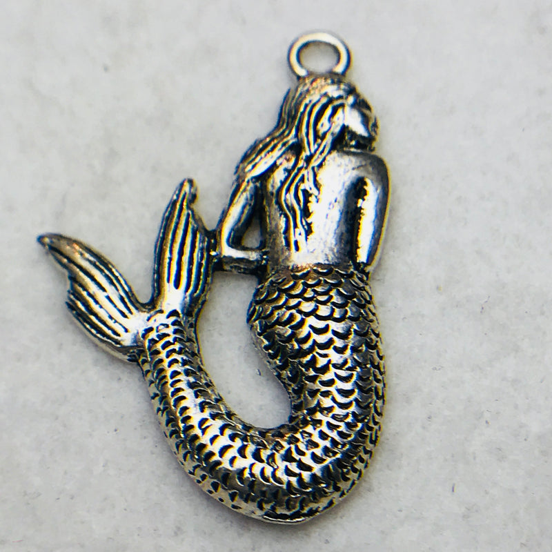 Mermaid Charm, Silver, 35x25mm