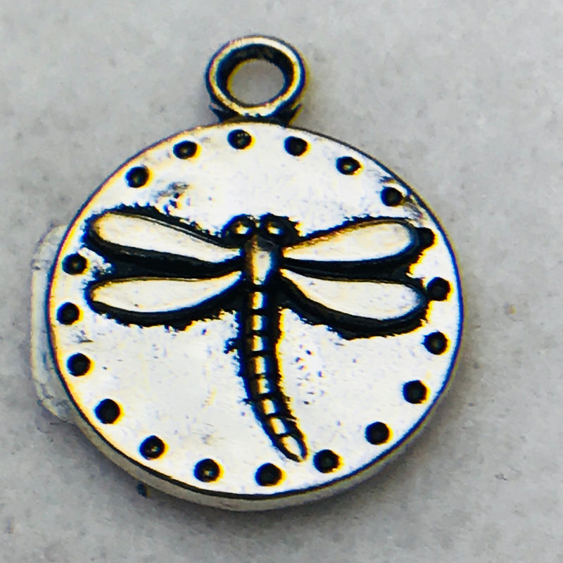 Dragonfly Coin Charm, Silver, 15mm