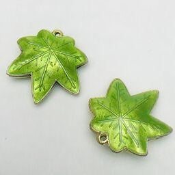 Cloisonne Maple Leaf Bead, Green 25mm