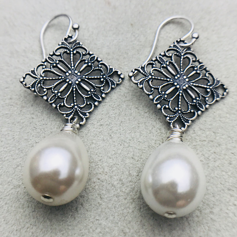 Ashley Vintage Mother of Pearl Drop Earrings