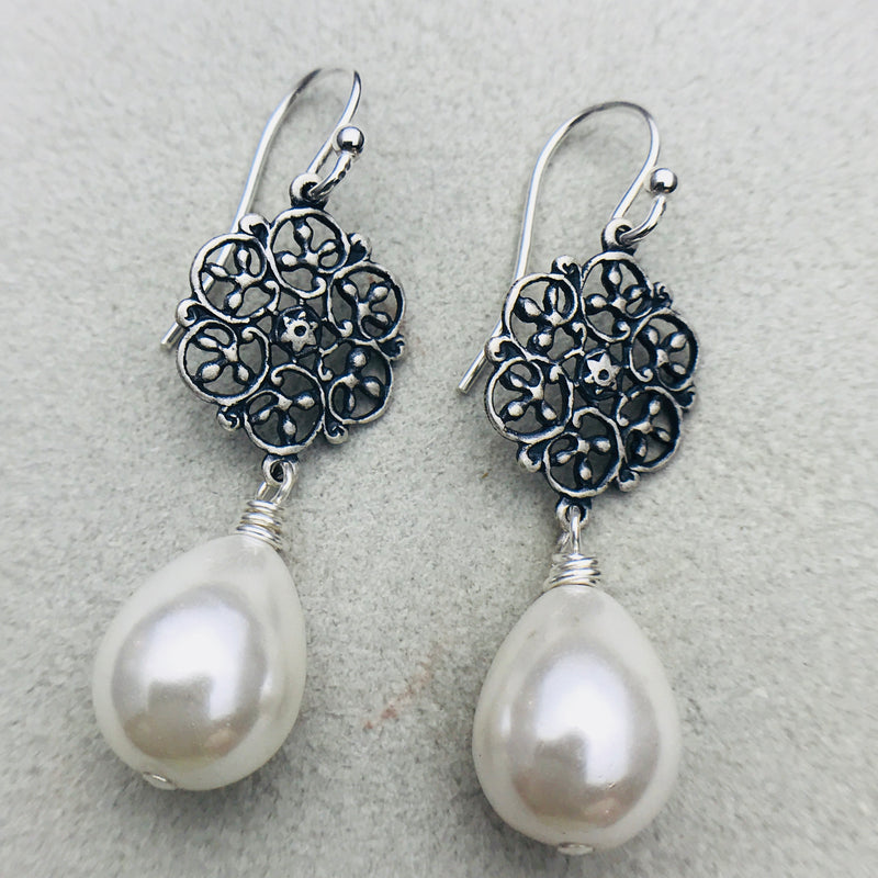 Alexa Vintage White Mother of Pearl Drop Earrings