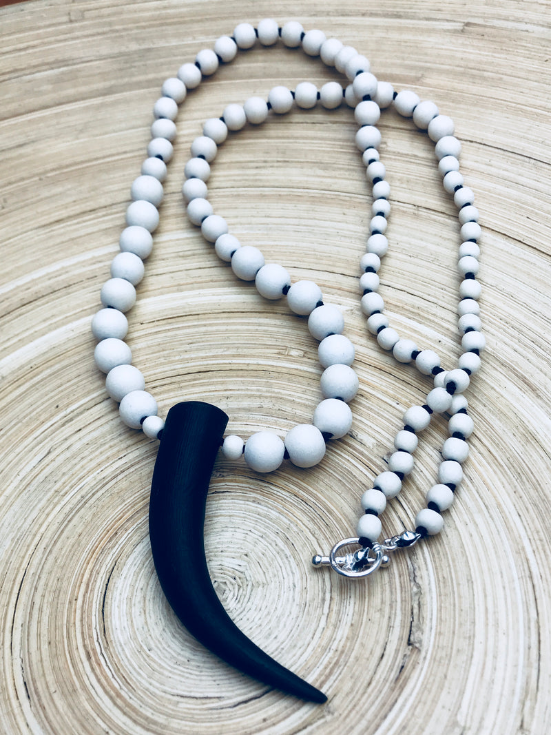 Black & White Wood & Horn Necklace